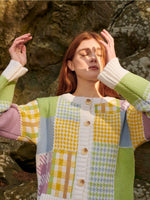 patchwork cardigan in lime multi