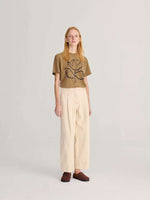 ecru twill pleated barrel pants