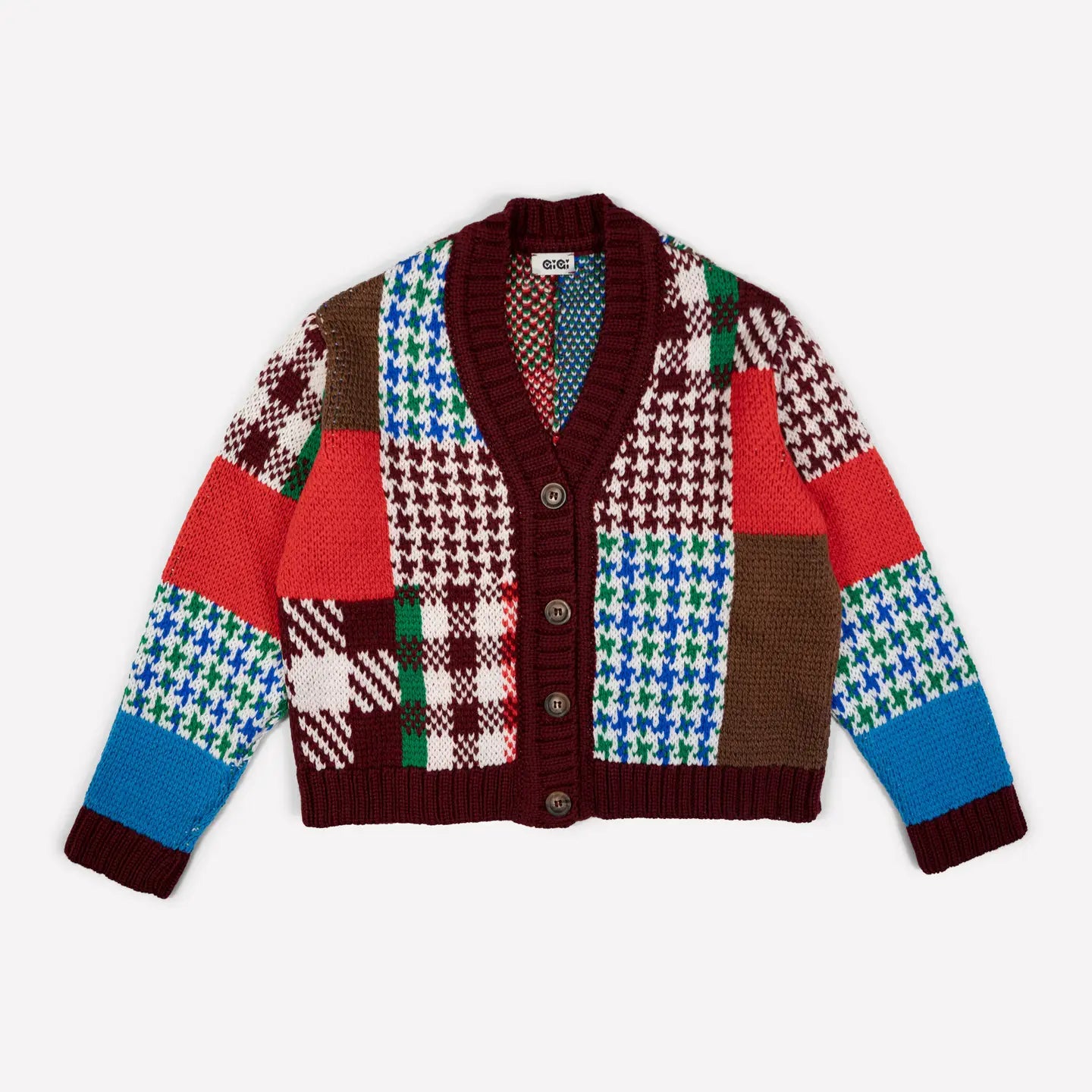 patchwork cardigan mini in burgundy multi