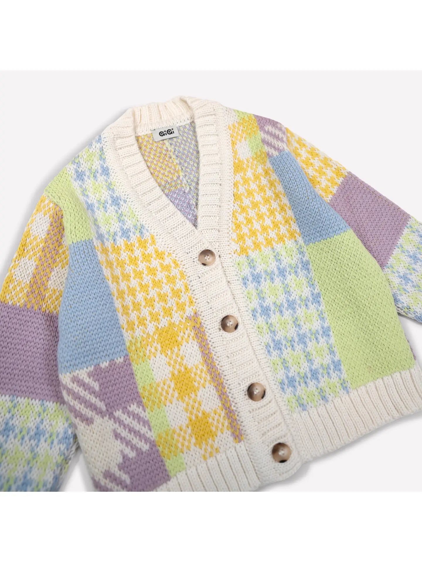 patchwork cardigan mini in lime multi