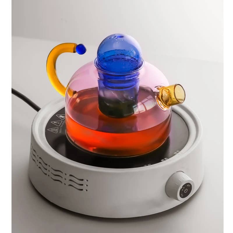 Contrasting Color Heat Resistant Glass Teapot and Cups: Grey Cup