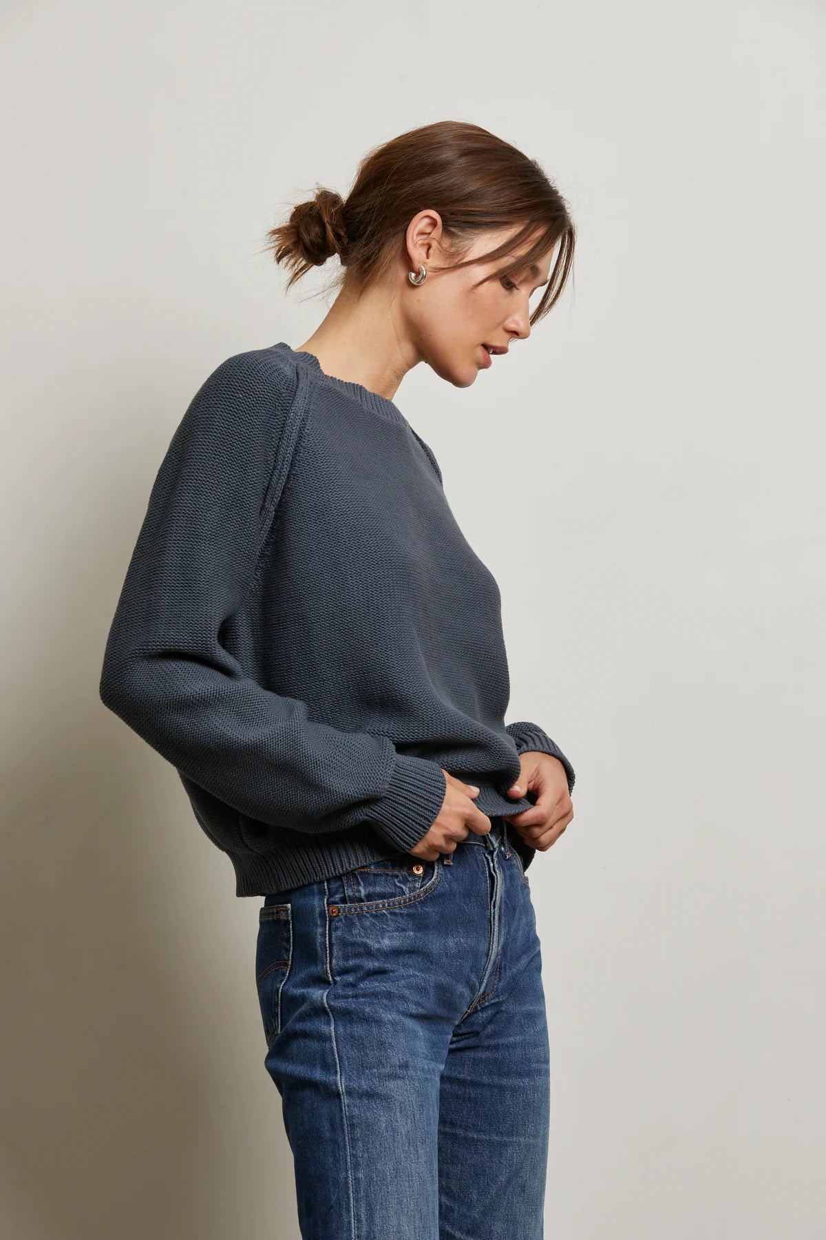 evie cotton raglan crewneck sweater