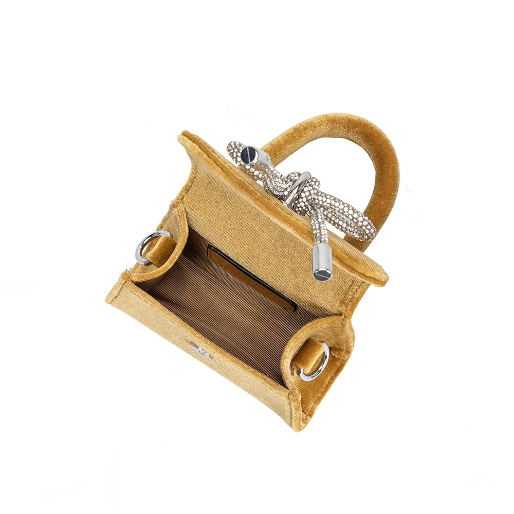 sabrina gold mini velvet top handle bag