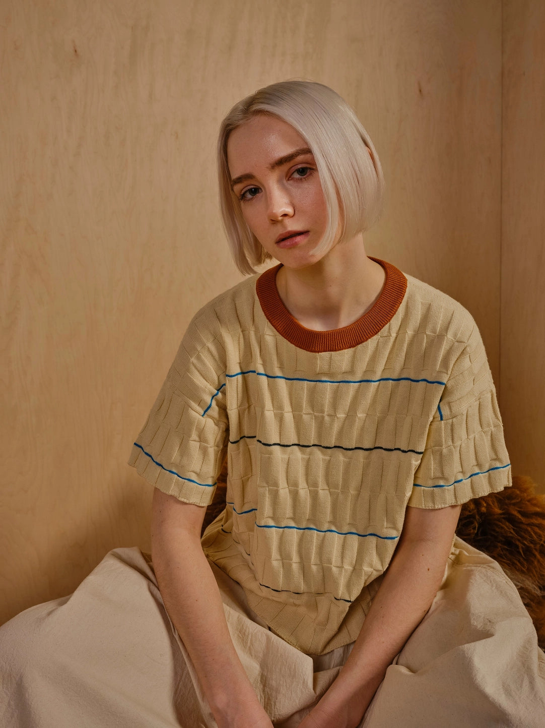wiggle stripe knit grid tee