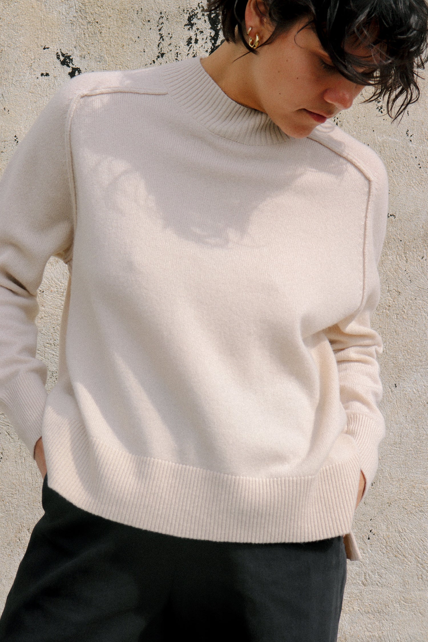 relaxed rolled seam sweater