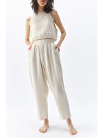 ikikiz crinkle slouchy pants + matching crinkle tank in cream cotton guaze