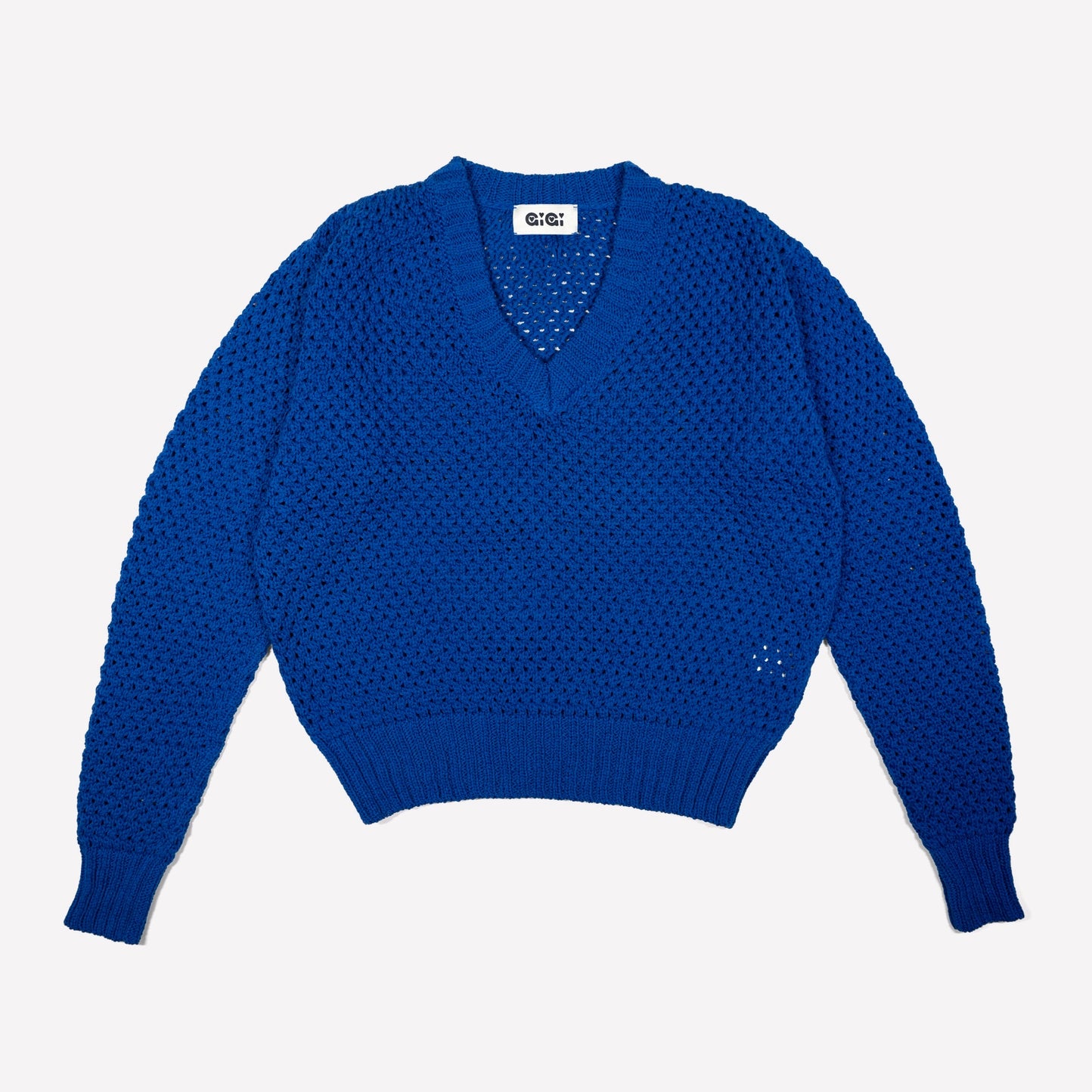 mesh cotton sweater in cobalt blue