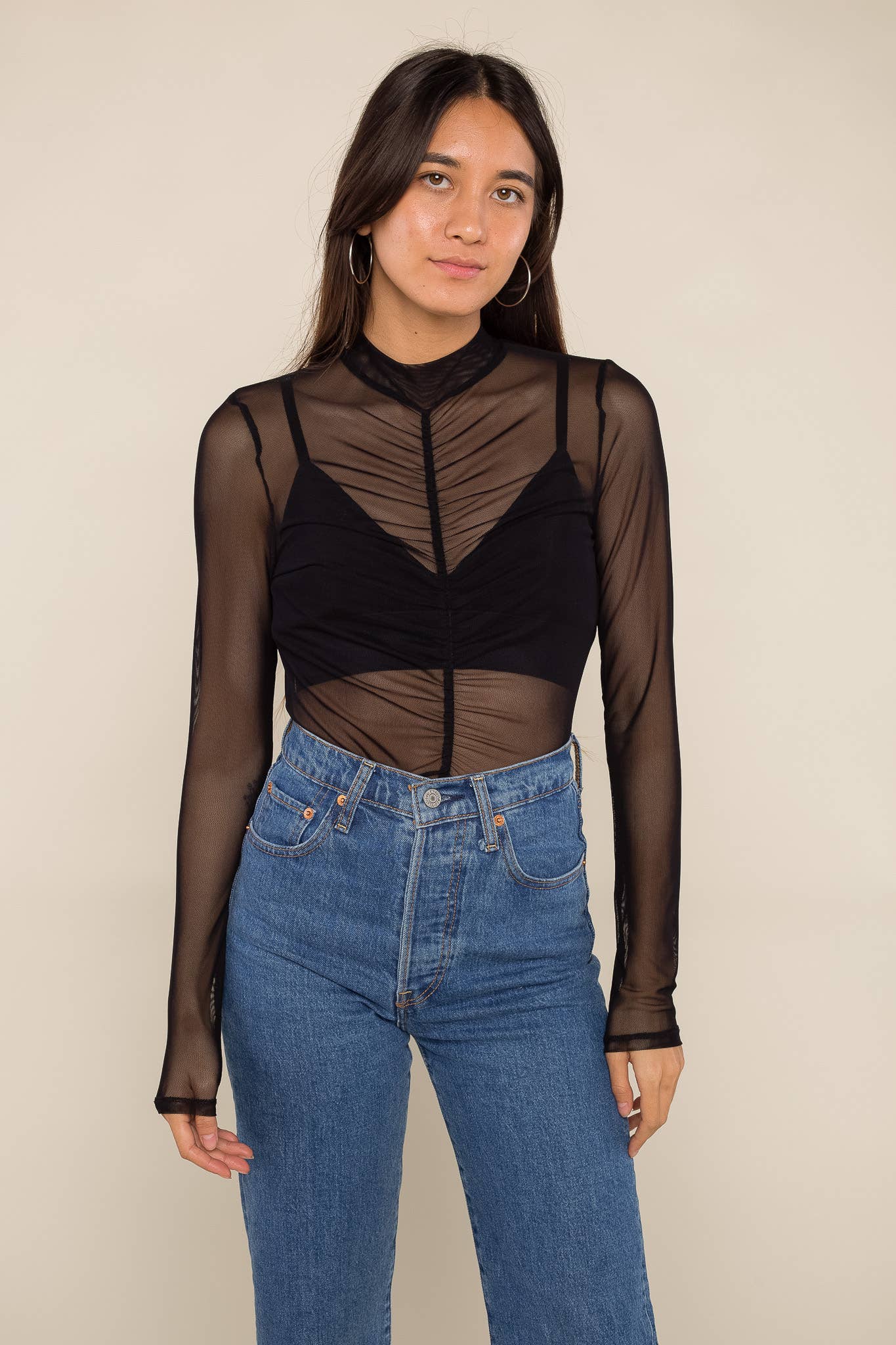 liz shirred mesh top