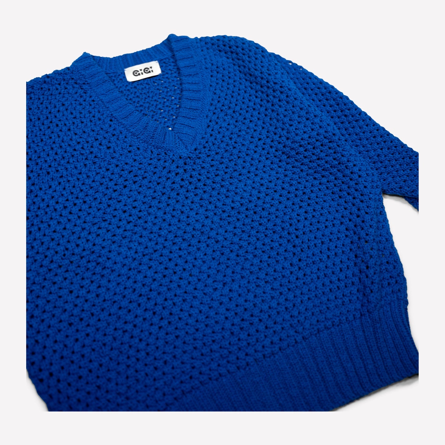 mesh cotton sweater in cobalt blue