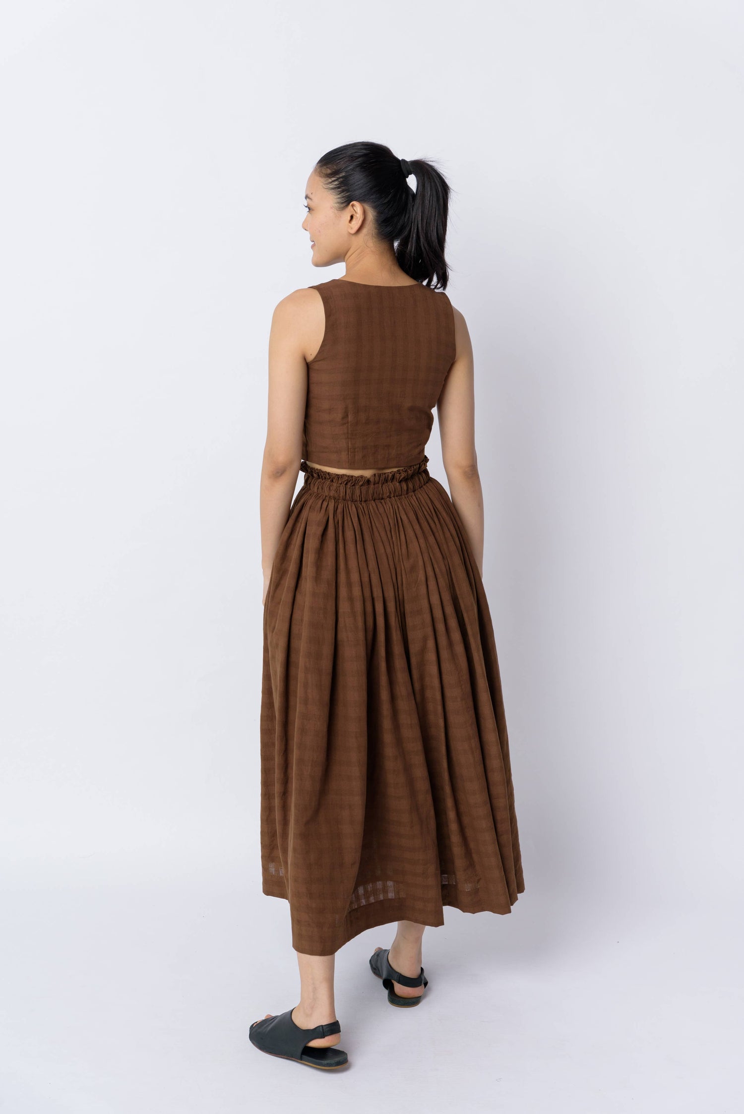 antique brown pull-on skirt with top set