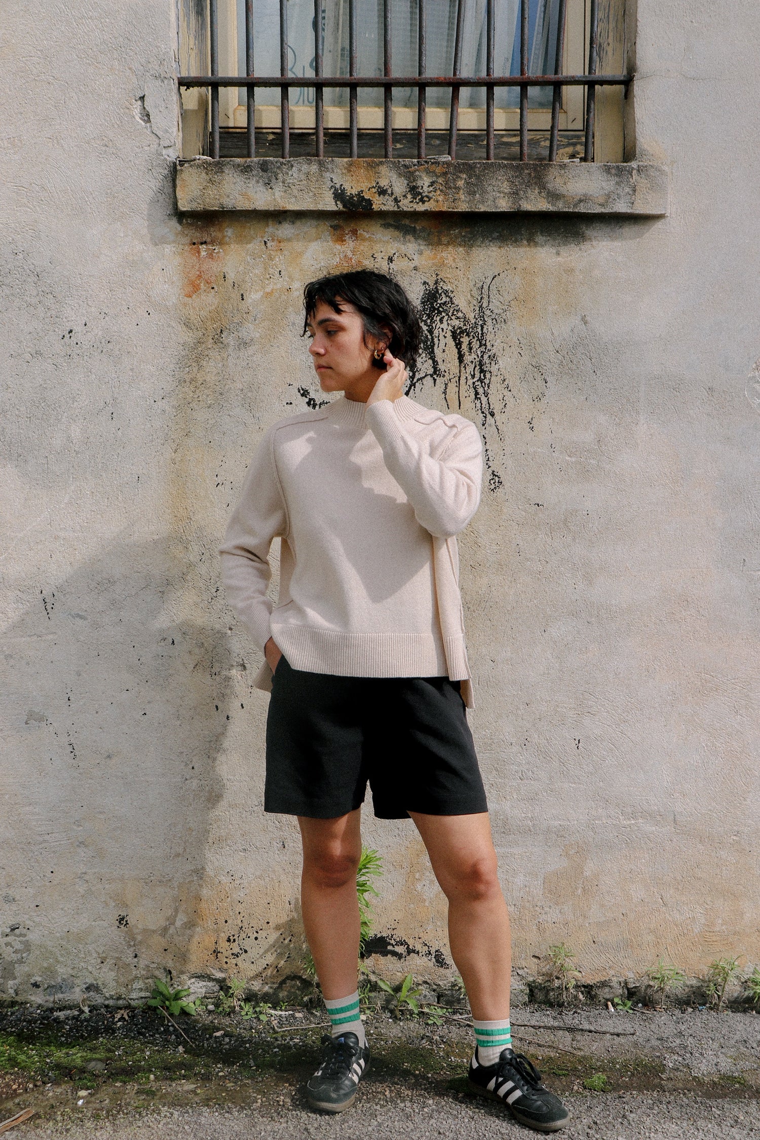 relaxed rolled seam sweater