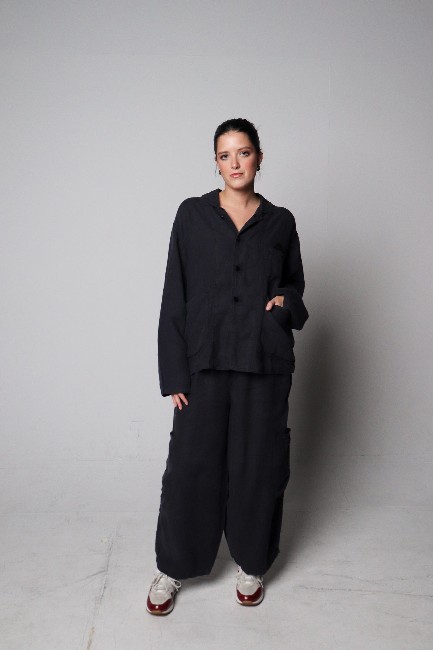 f.d.a. black sesame linen forager coat