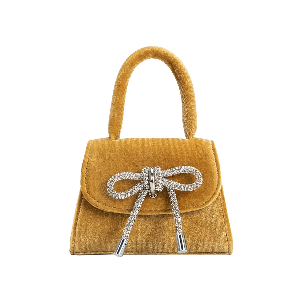 sabrina gold mini velvet top handle bag