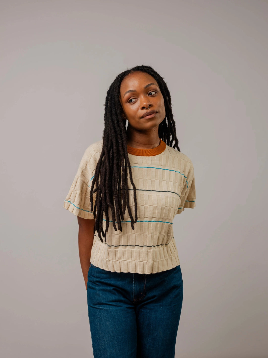 wiggle stripe knit grid tee