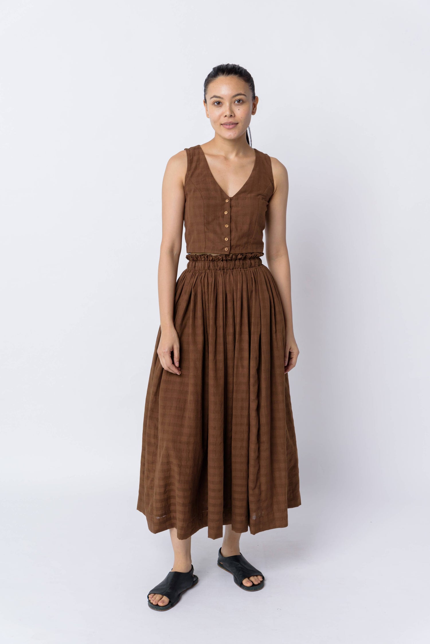 antique brown pull-on skirt with top set