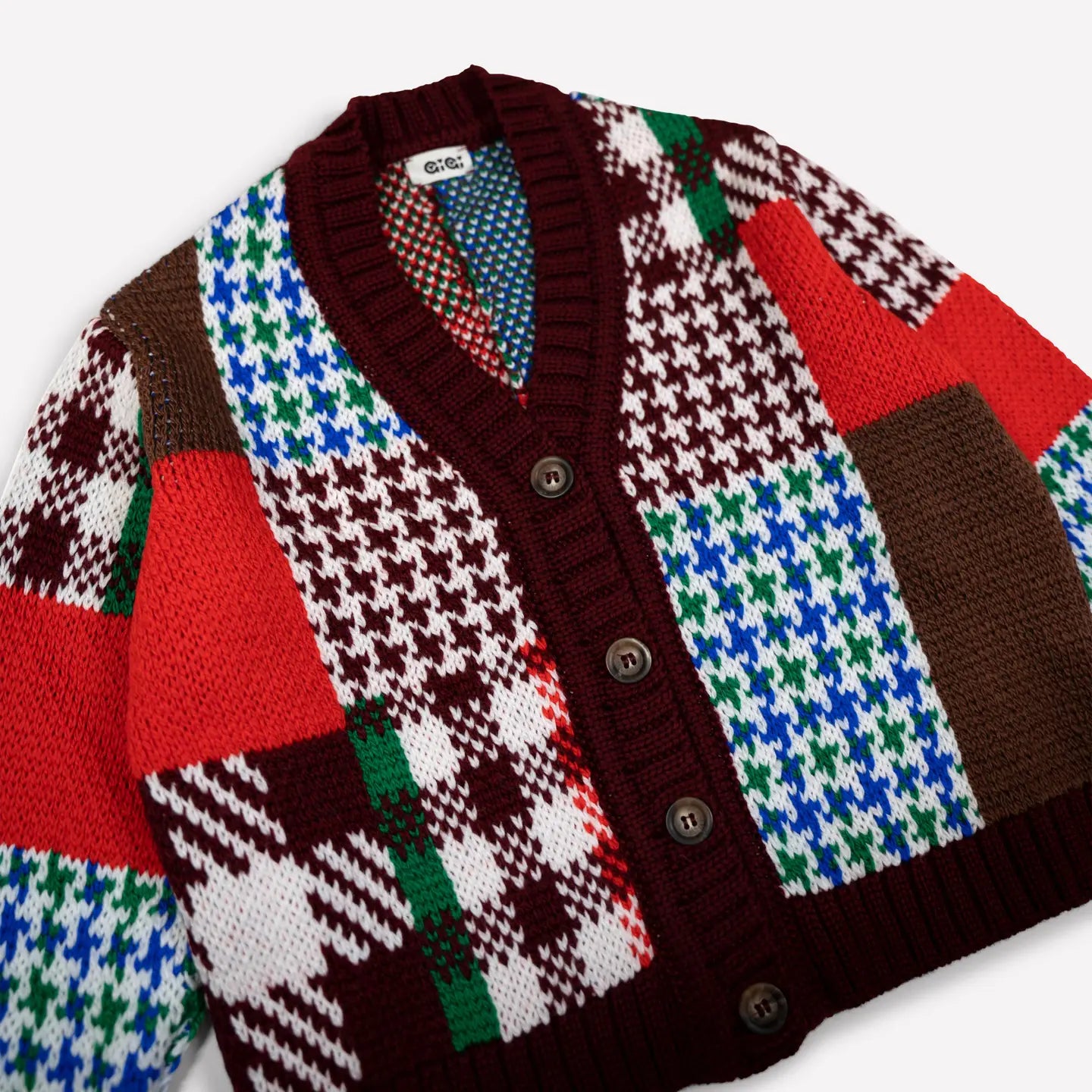 patchwork cardigan mini in burgundy multi