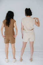 lacey and gabby wear the sleeveless knit top and matching shorts from mr mittens ss23.