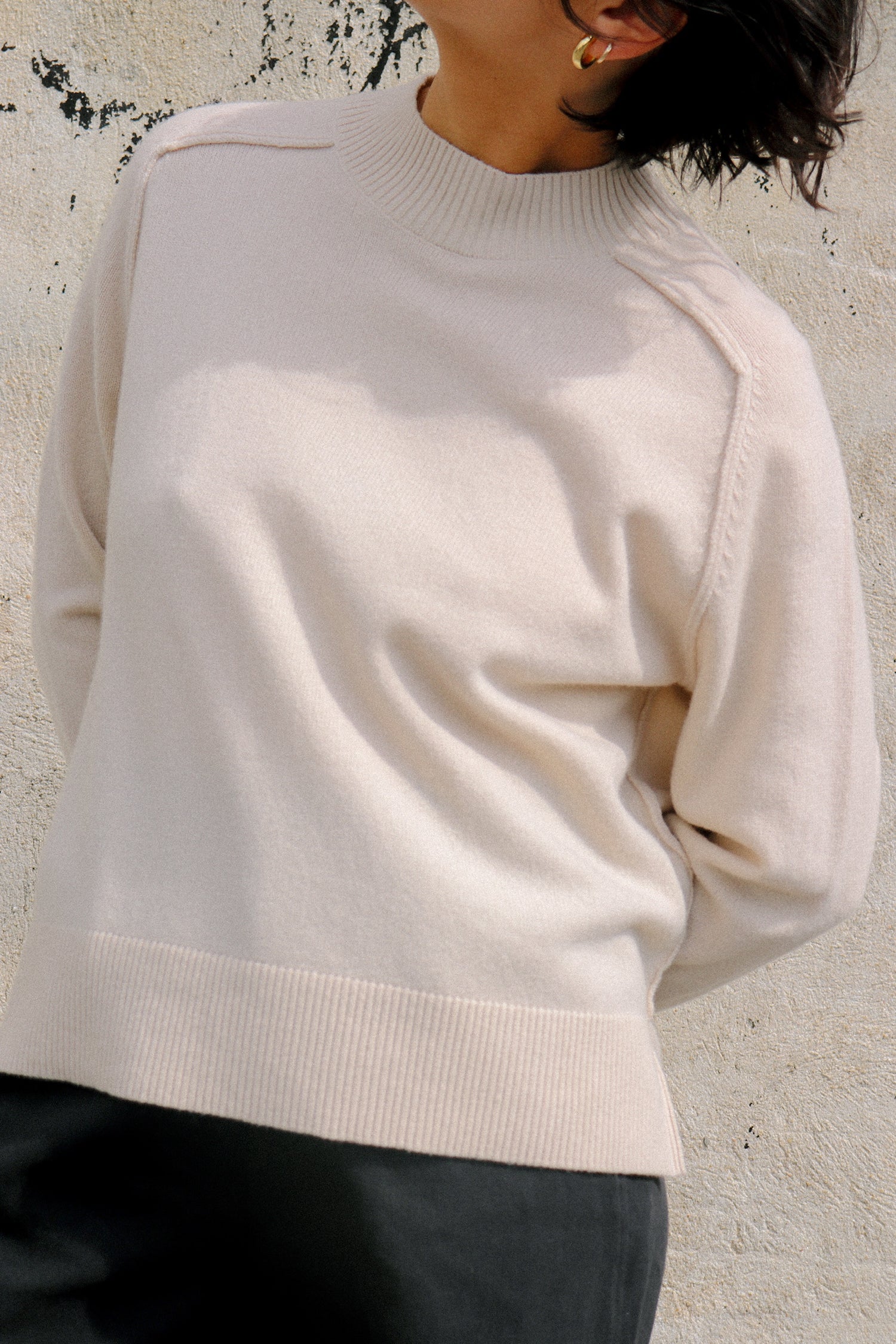 relaxed rolled seam sweater