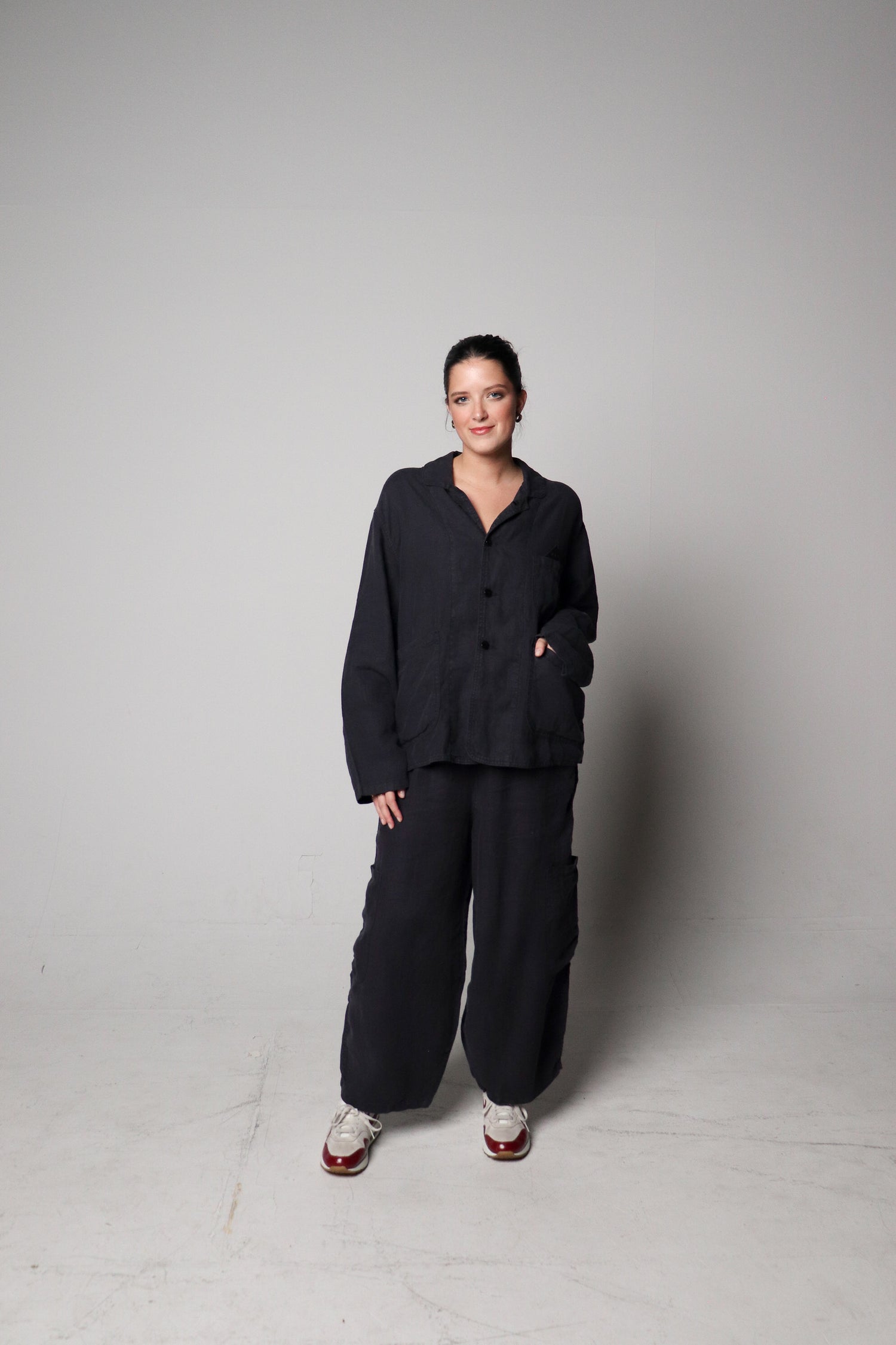 f.d.a. black sesame linen chef pant