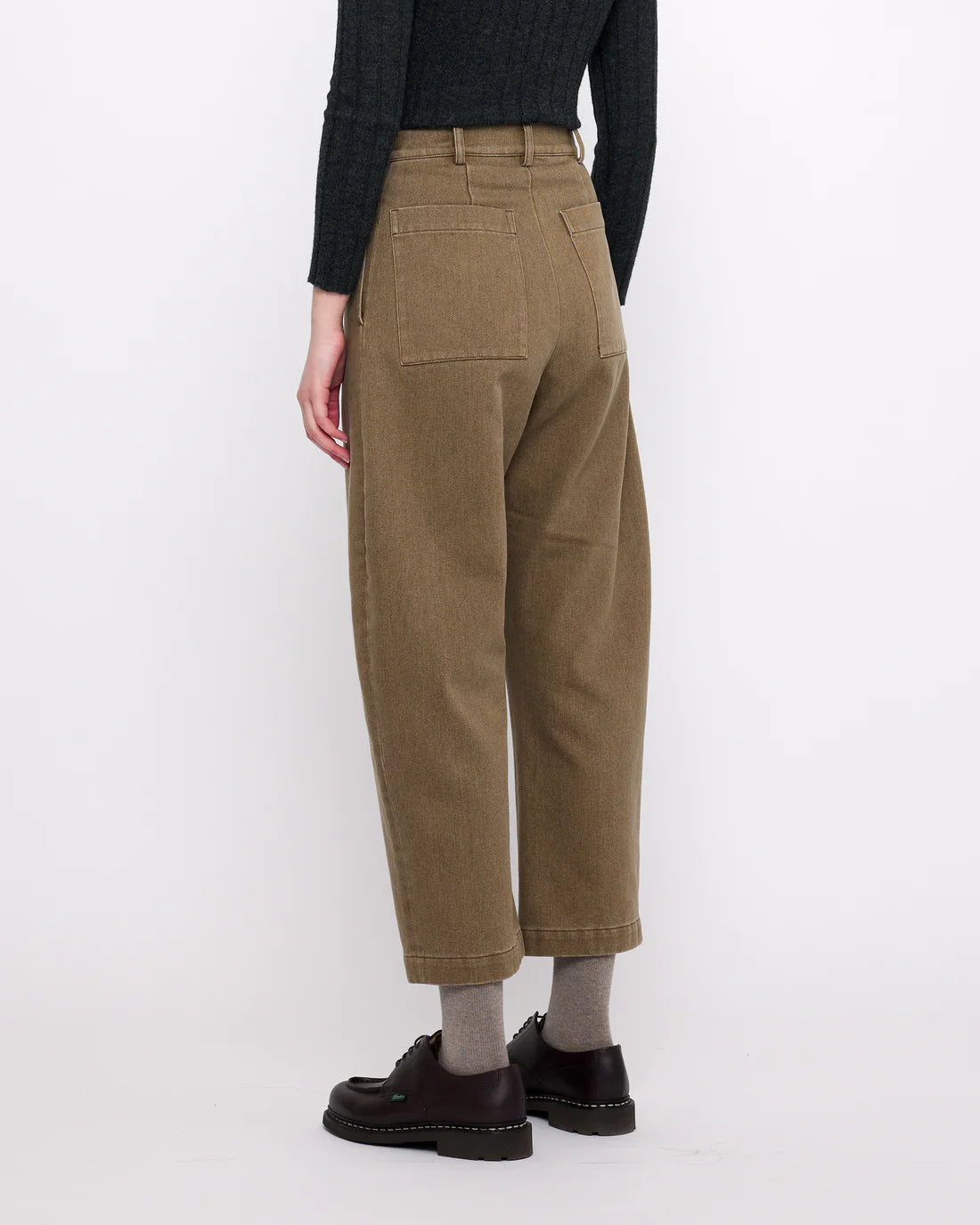 sand-washed tailored curve legged trouser