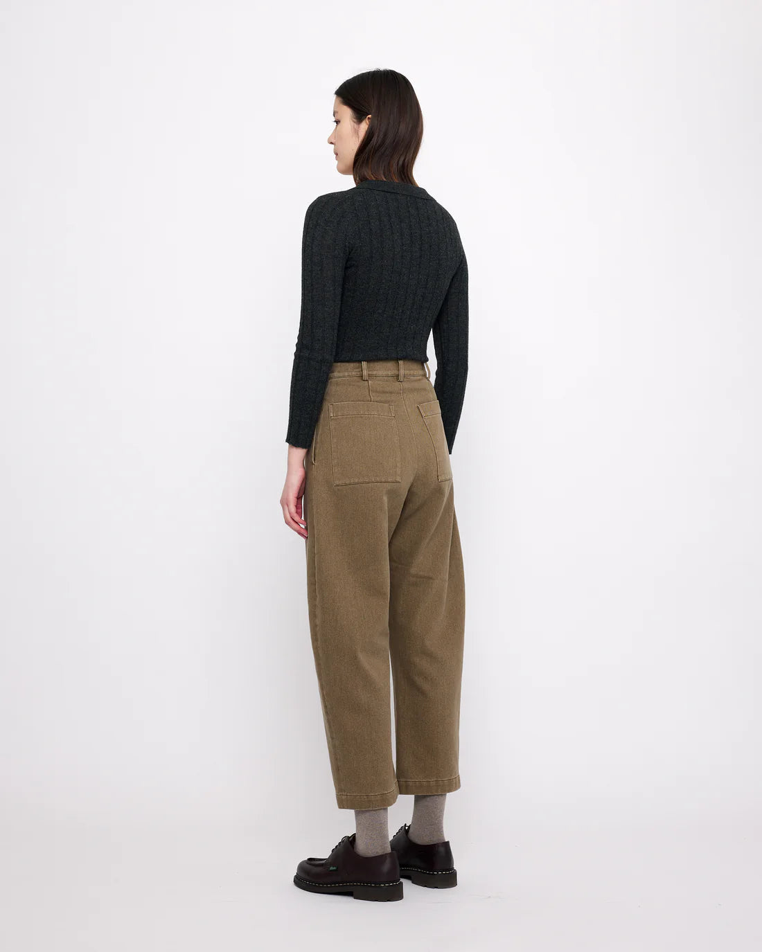 sand-washed tailored curve legged trouser