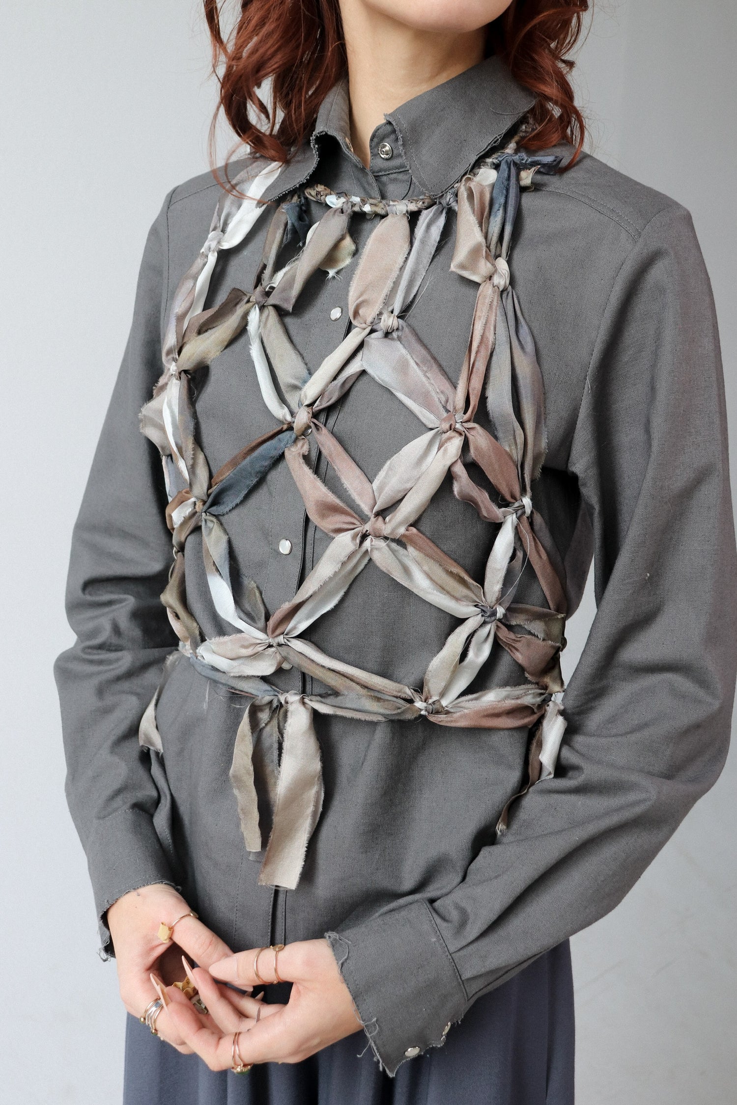 connect 2 handknitted silk cropped halter tie top