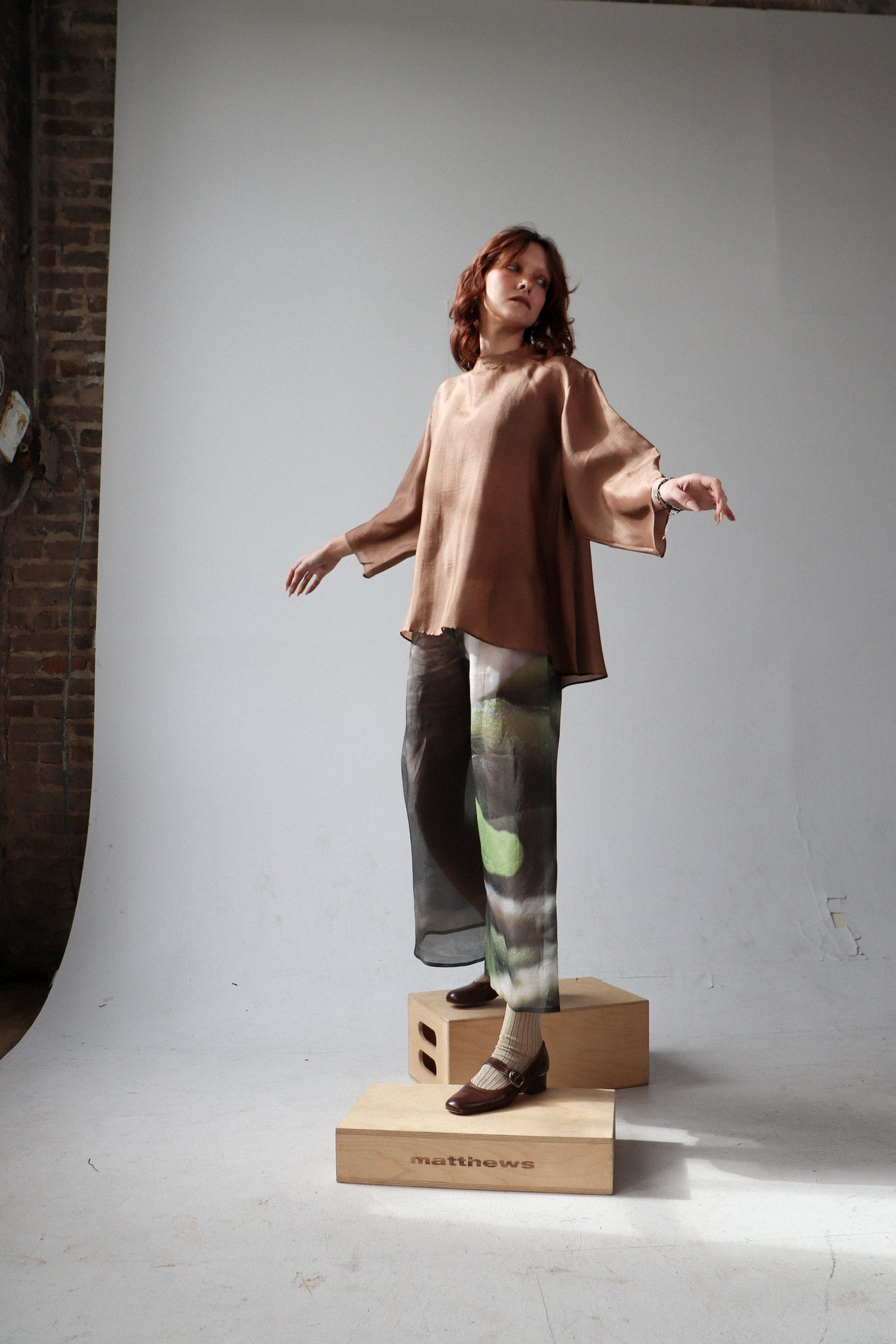 betel nut long sleeve silk organza top