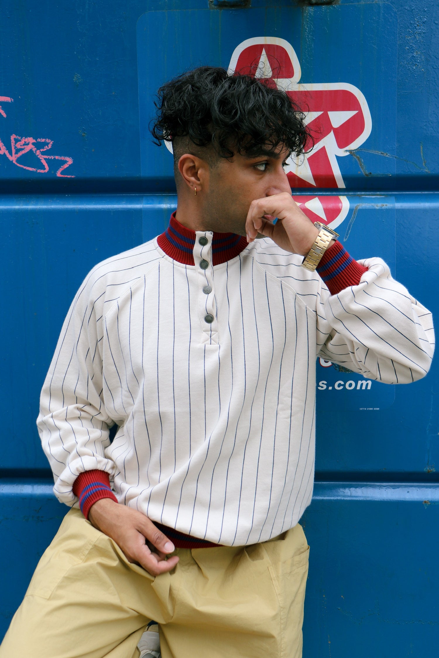 striped high neck relaxed sweatshirt