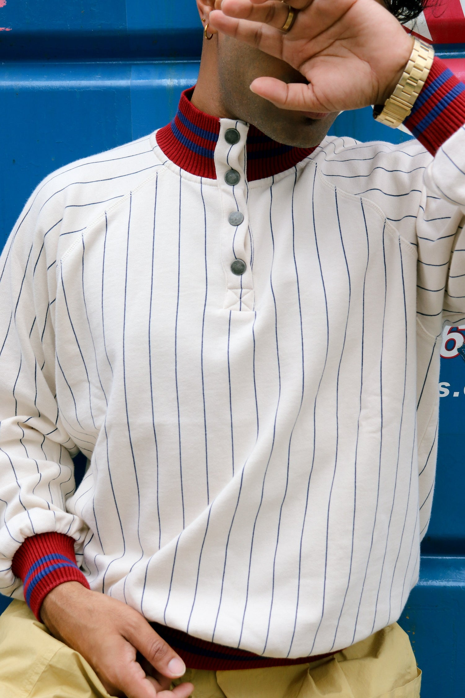 striped high neck relaxed sweatshirt