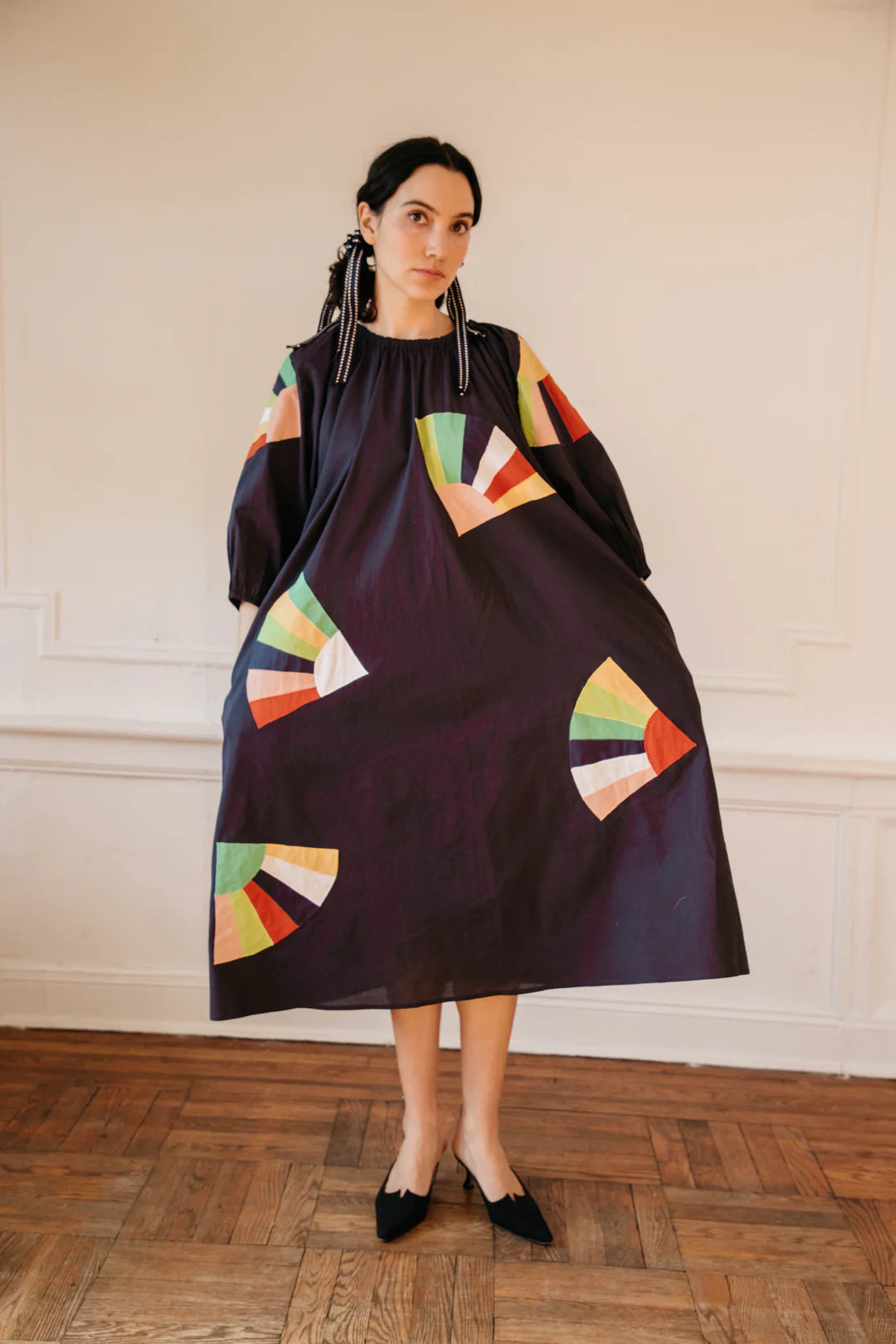 ballad dress | navy fan patch cotton