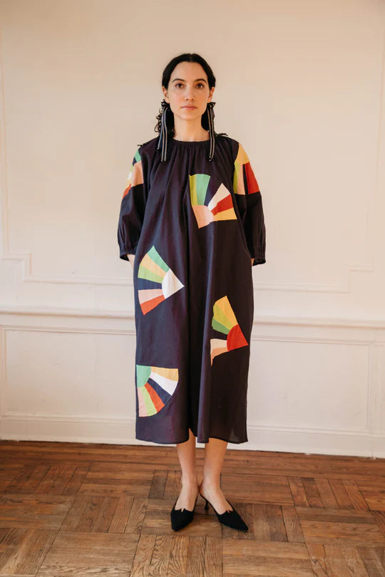 ballad dress | navy fan patch cotton