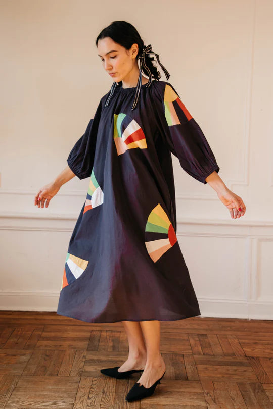 ballad dress | navy fan patch cotton