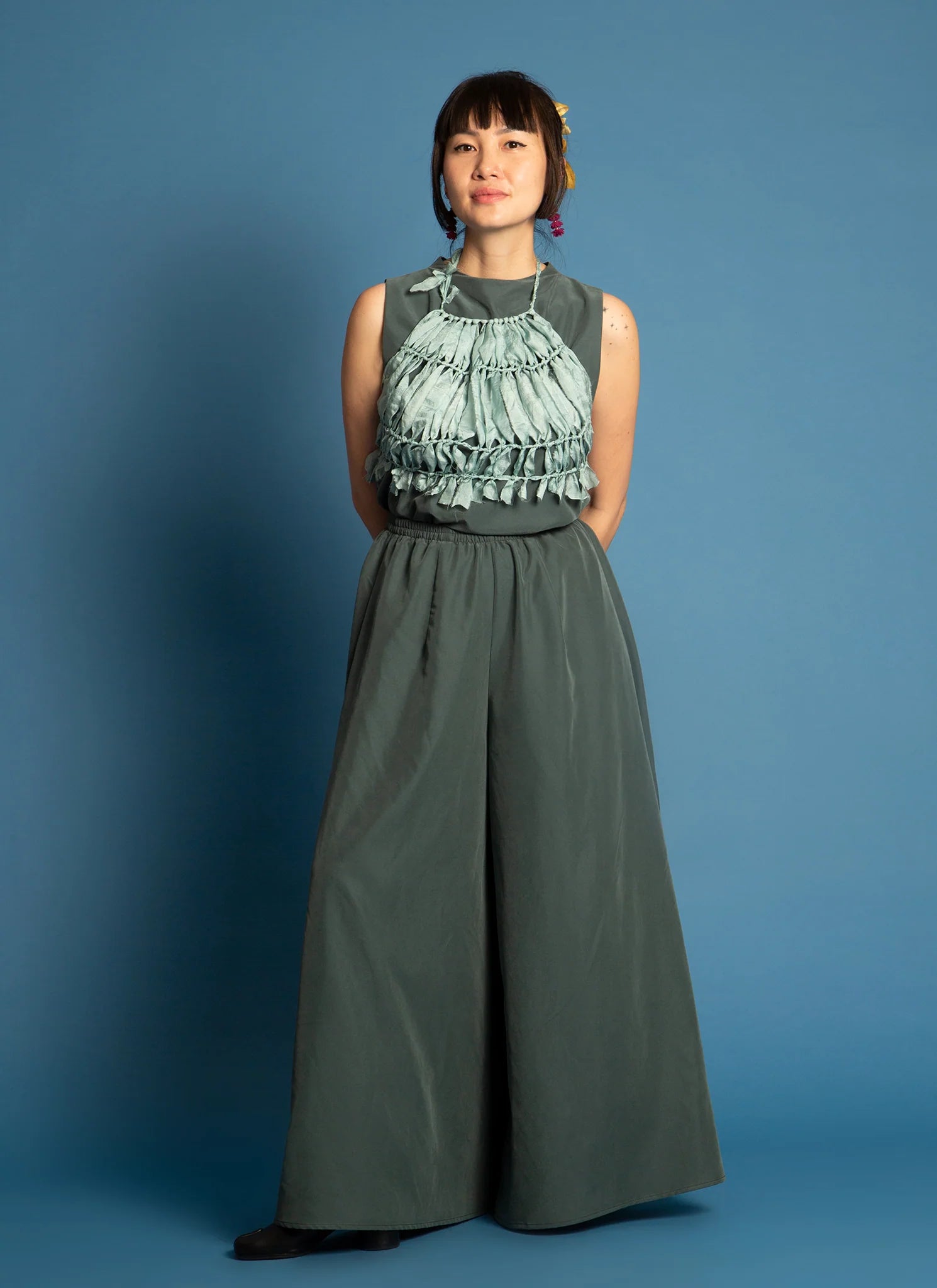 connect 2 handknitted silk cropped halter tie top