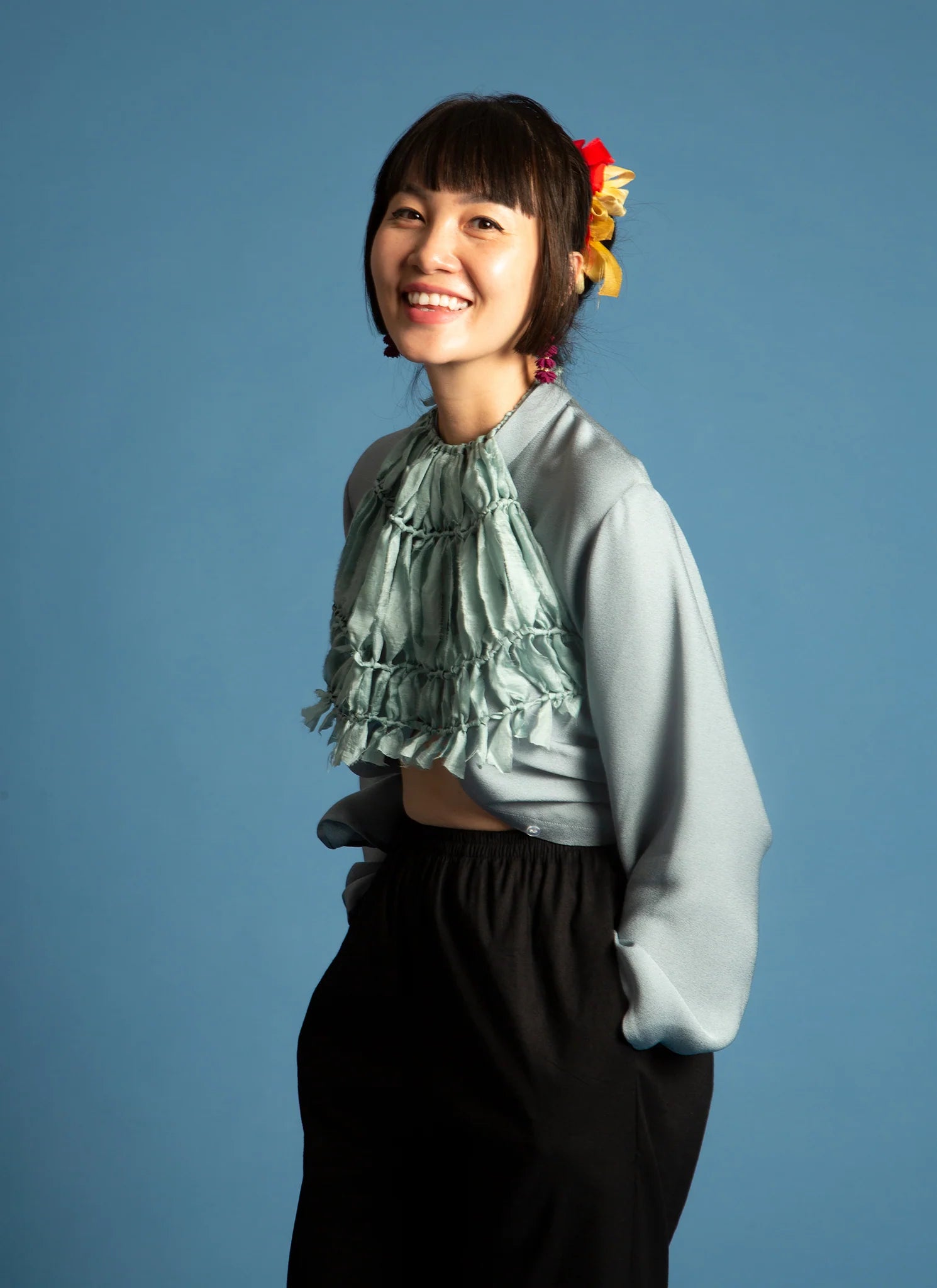 connect 2 handknitted silk cropped halter tie top