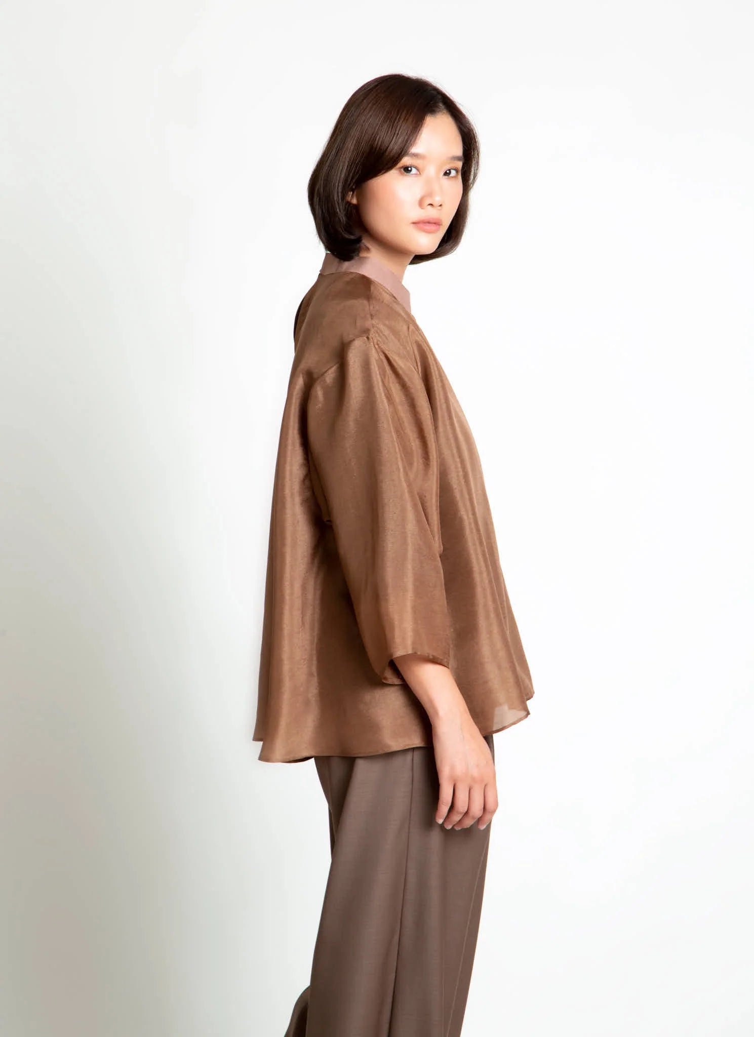 betel nut long sleeve silk organza top