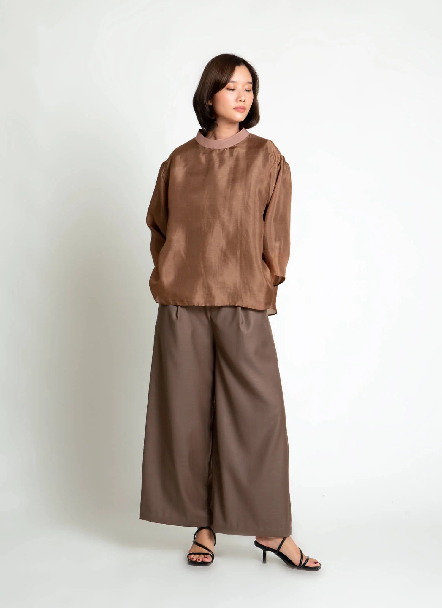 betel nut long sleeve silk organza top