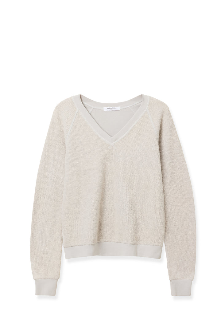 zuri reverse fleece v-neck raglan sweatshirt