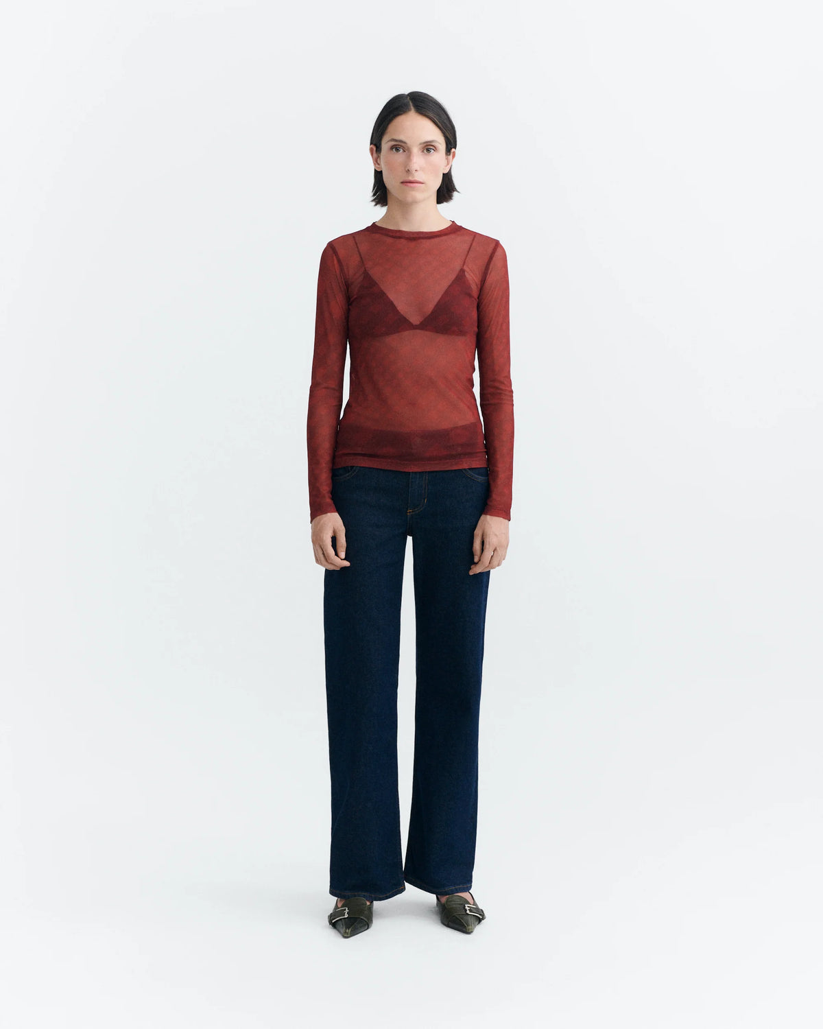 tere red sheer top