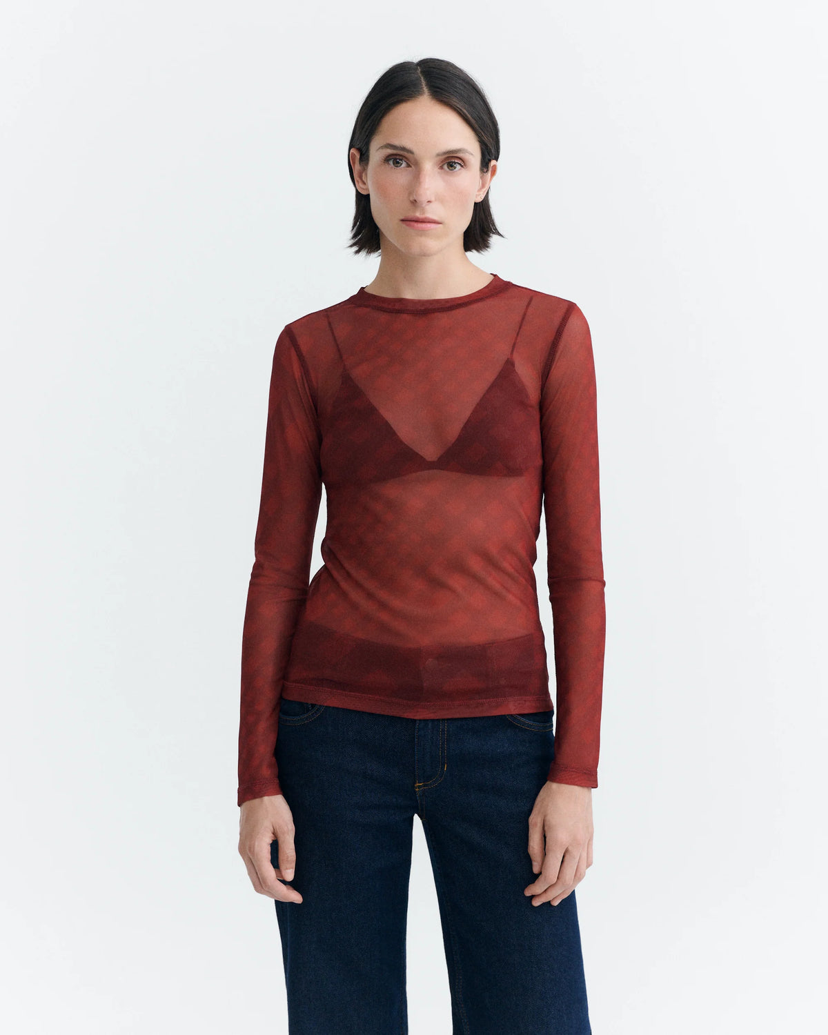 tere red sheer top