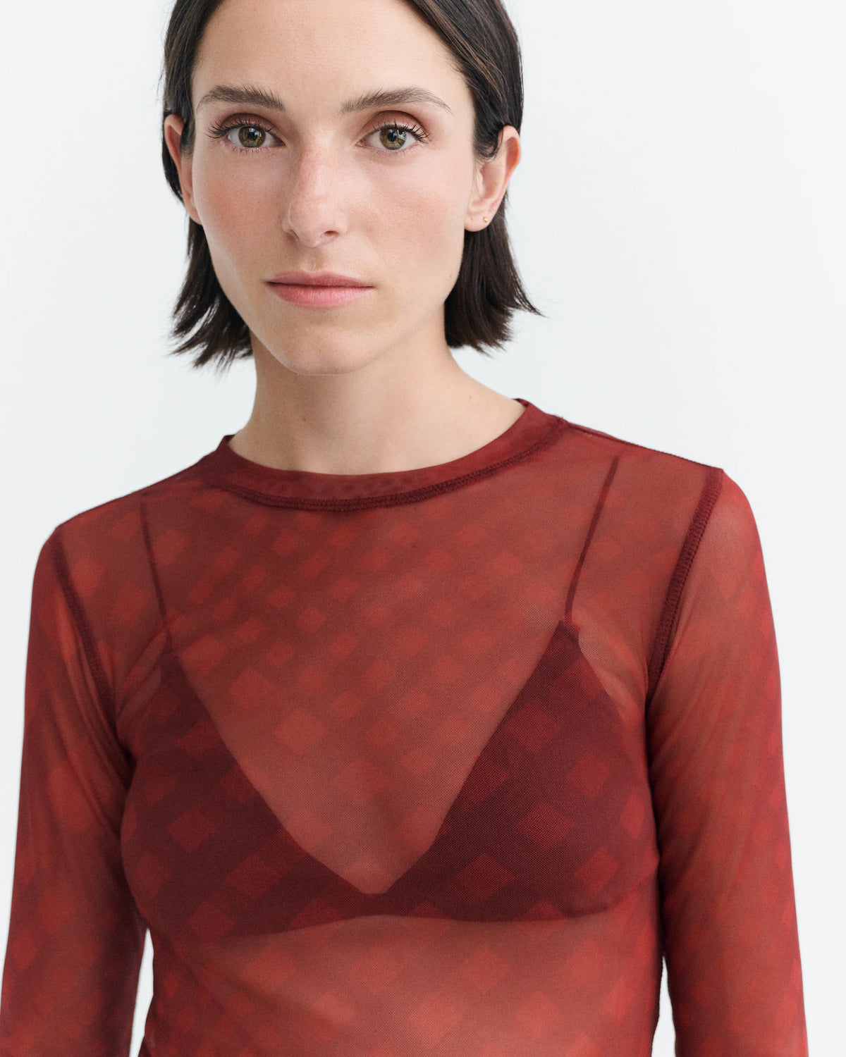 tere red sheer top