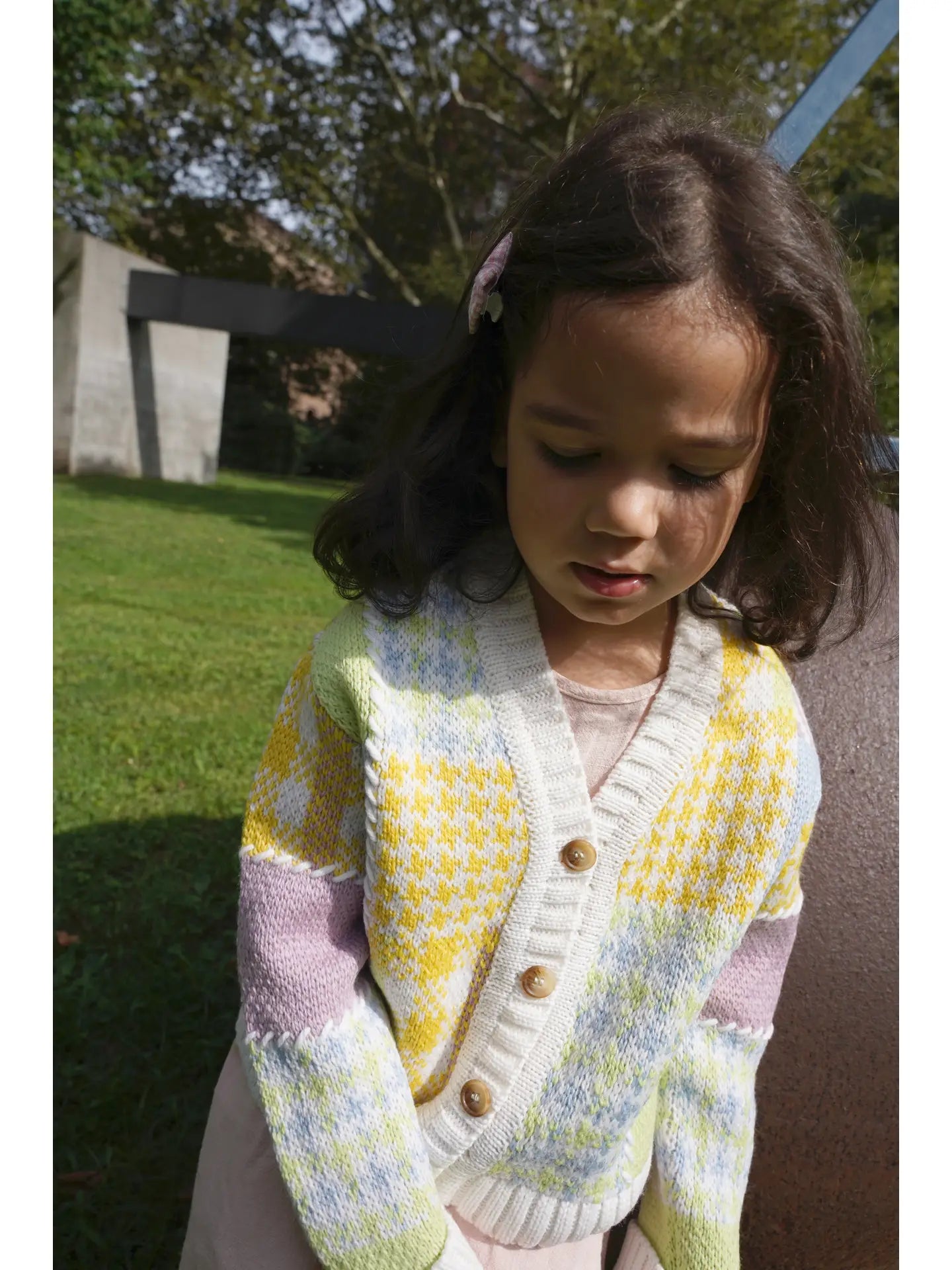 patchwork cardigan mini in lime multi