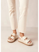 ALOHAS handcrafted, unisex harper sandals in cream leather with gold buckle details