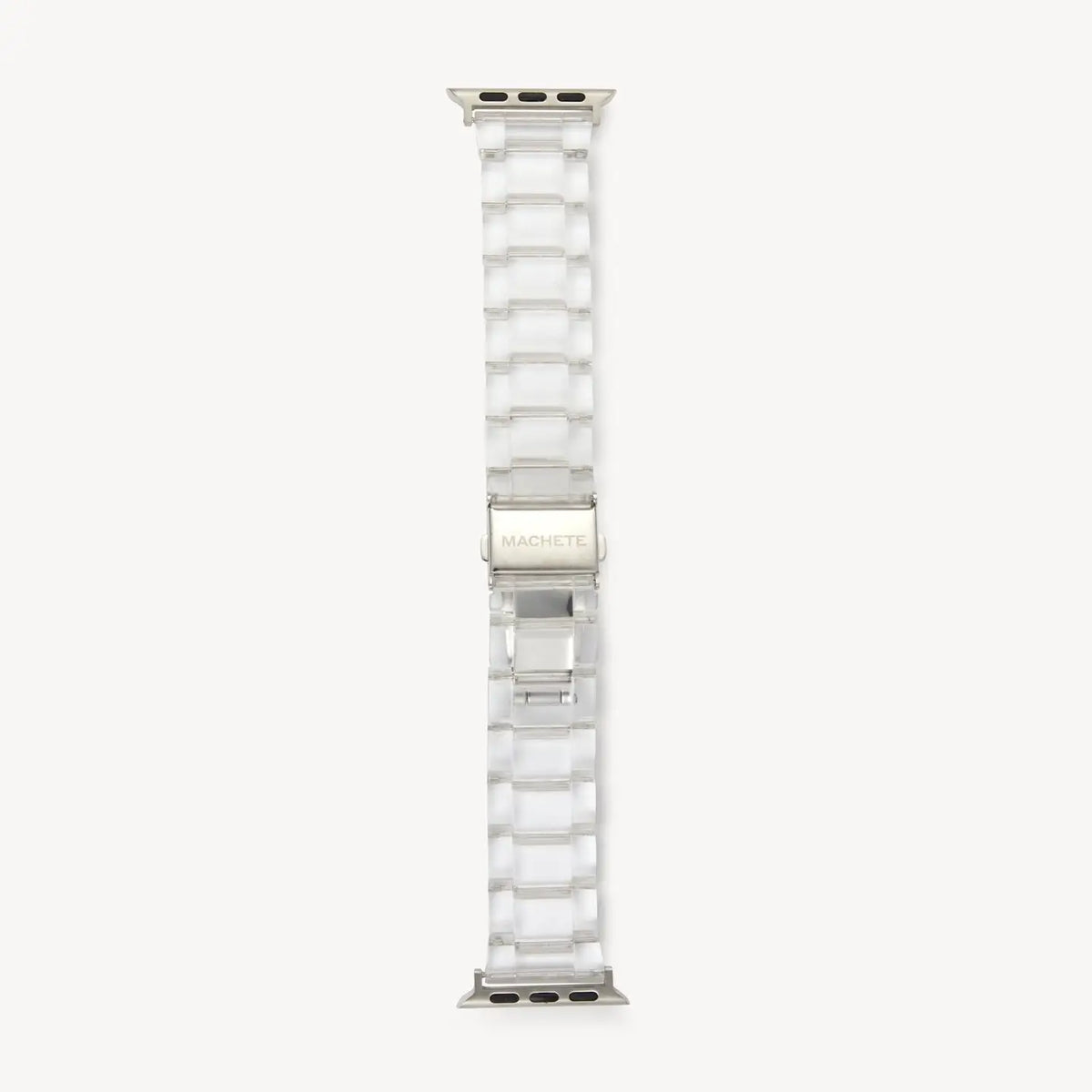 universal fit machete apple watch band in clear with silver hardware finishes