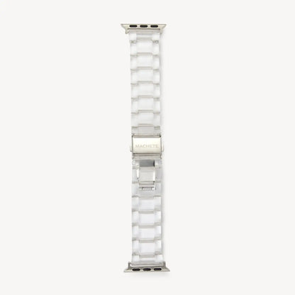 universal fit machete apple watch band in clear with silver hardware finishes