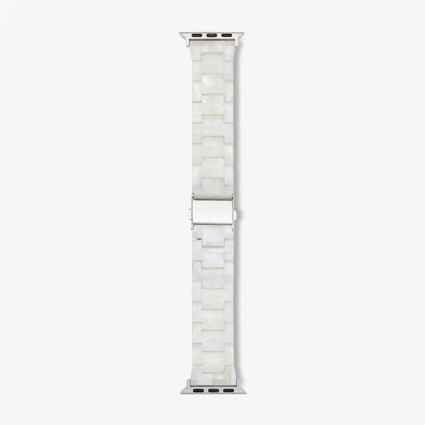 universal fit machete apple watch band in opalite shell checker with silver hardware finishes