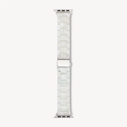 universal fit machete apple watch band in opalite shell checker with silver hardware finishes