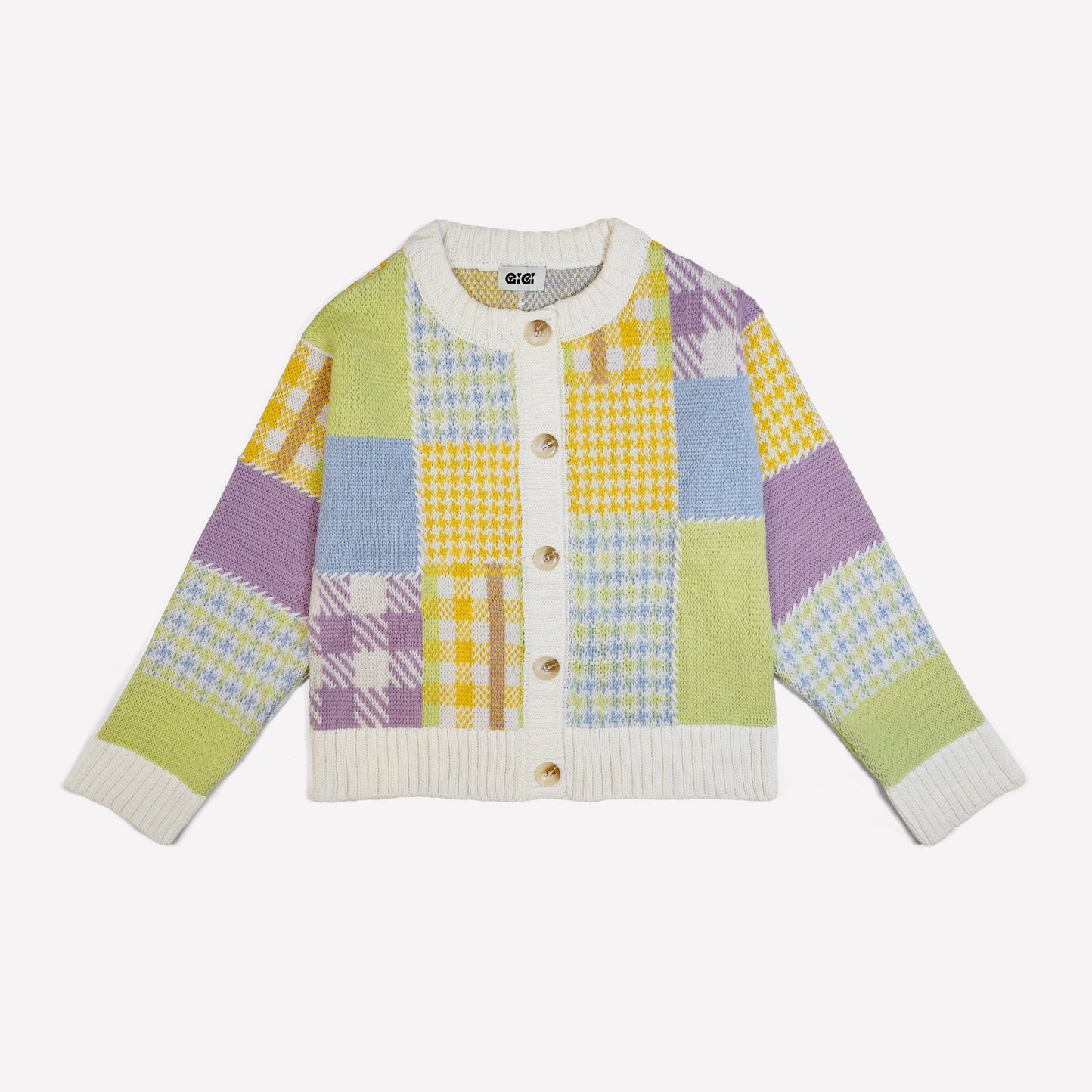 patchwork cardigan in lime multi