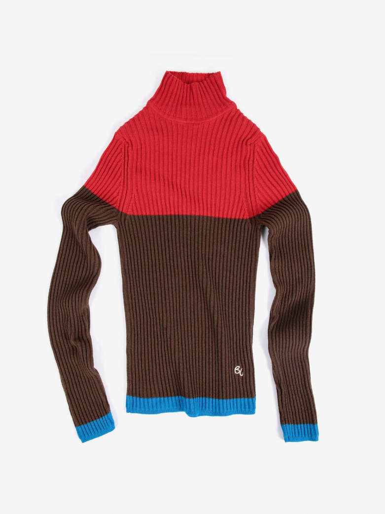 color block cotton turtleneck jumper