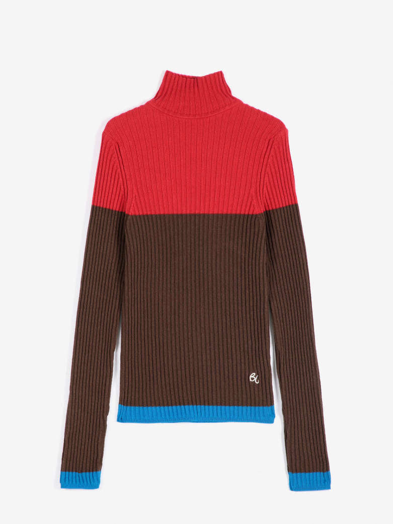 color block cotton turtleneck jumper