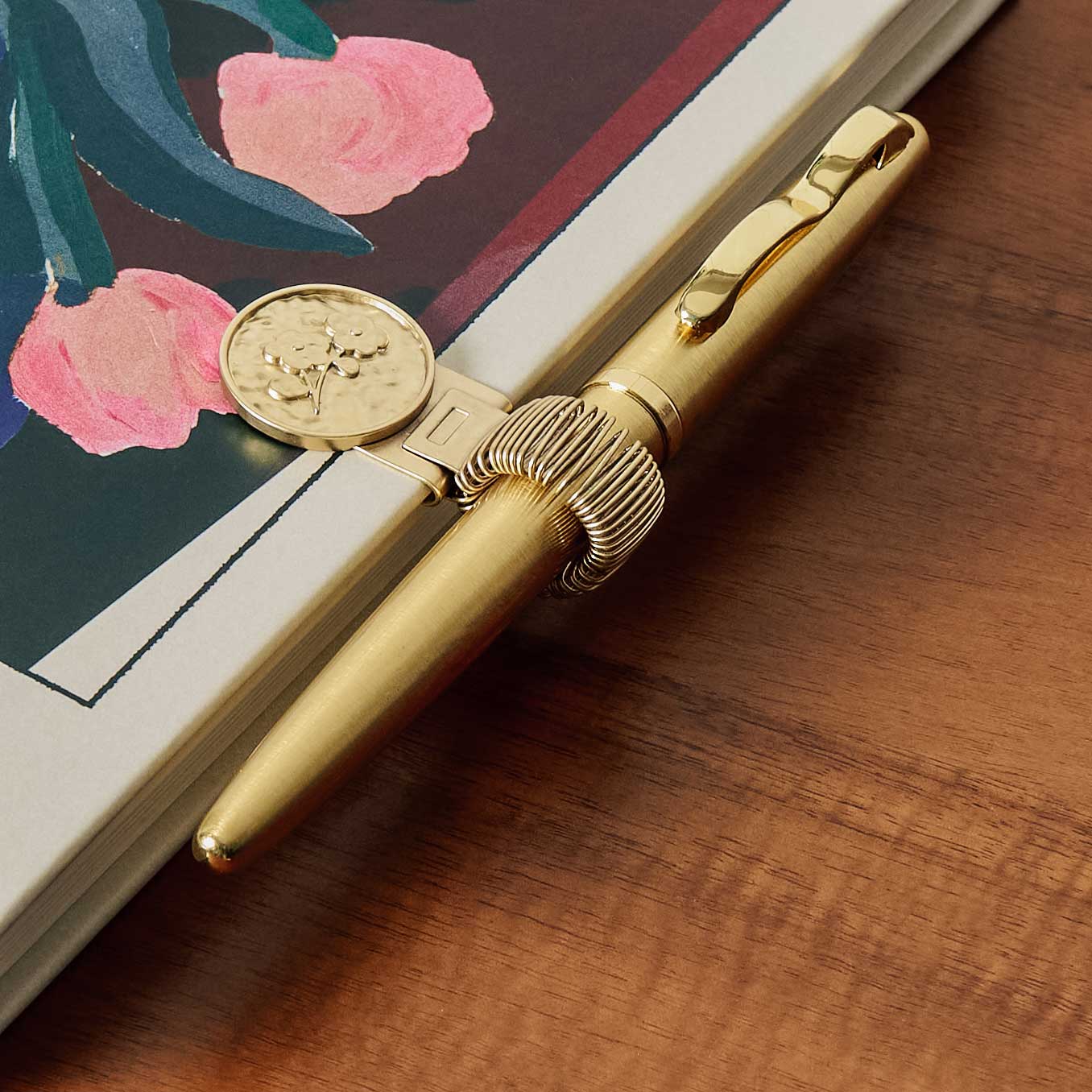 floral coin brass pen clip